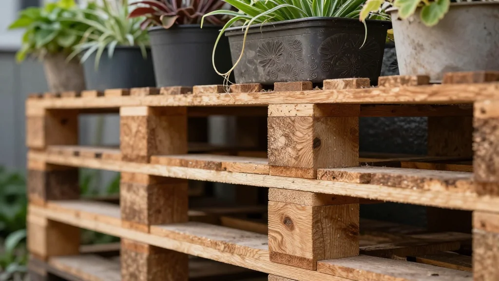 Huerto urbano con palets de madera paso a paso en maceta &mdash; Latinoam&eacute;rica